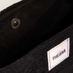 fermeture aimantée du mini sac noir texturé Theana avec reflets bleus