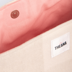 doublure rose en coton et bouton aimanté – mini sac à carreaux gris THEANA