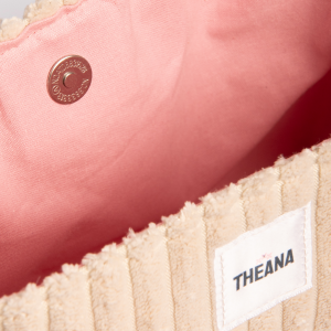 doublure assortie et bouton aimanté – mini sac beige en velours côtelé THEANA