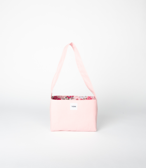 mini sac en tissu rose pastel avec doublure coton fleurie – marque THEANA - vue de face