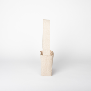 Mini sac tissu gris/beige THEANA avec bouton pression - vue de profil