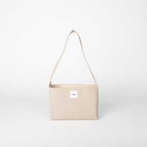 Mini sac tissu gris/beige THEANA avec bouton pression - vue de face