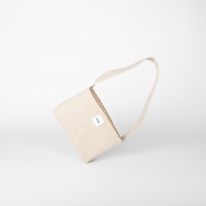 Mini sac tissu gris/beige THEANA avec bouton pression - vue penchée