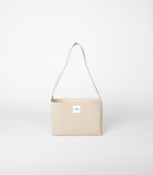 Mini sac tissu gris/beige THEANA avec bouton pression - vue de face