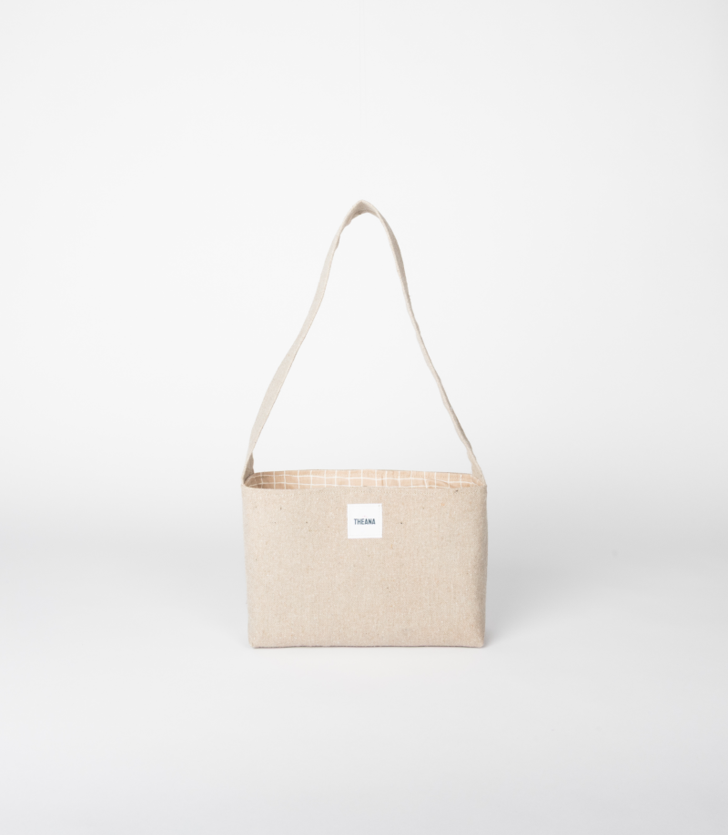 Mini sac tissu gris/beige THEANA avec bouton pression - vue de face