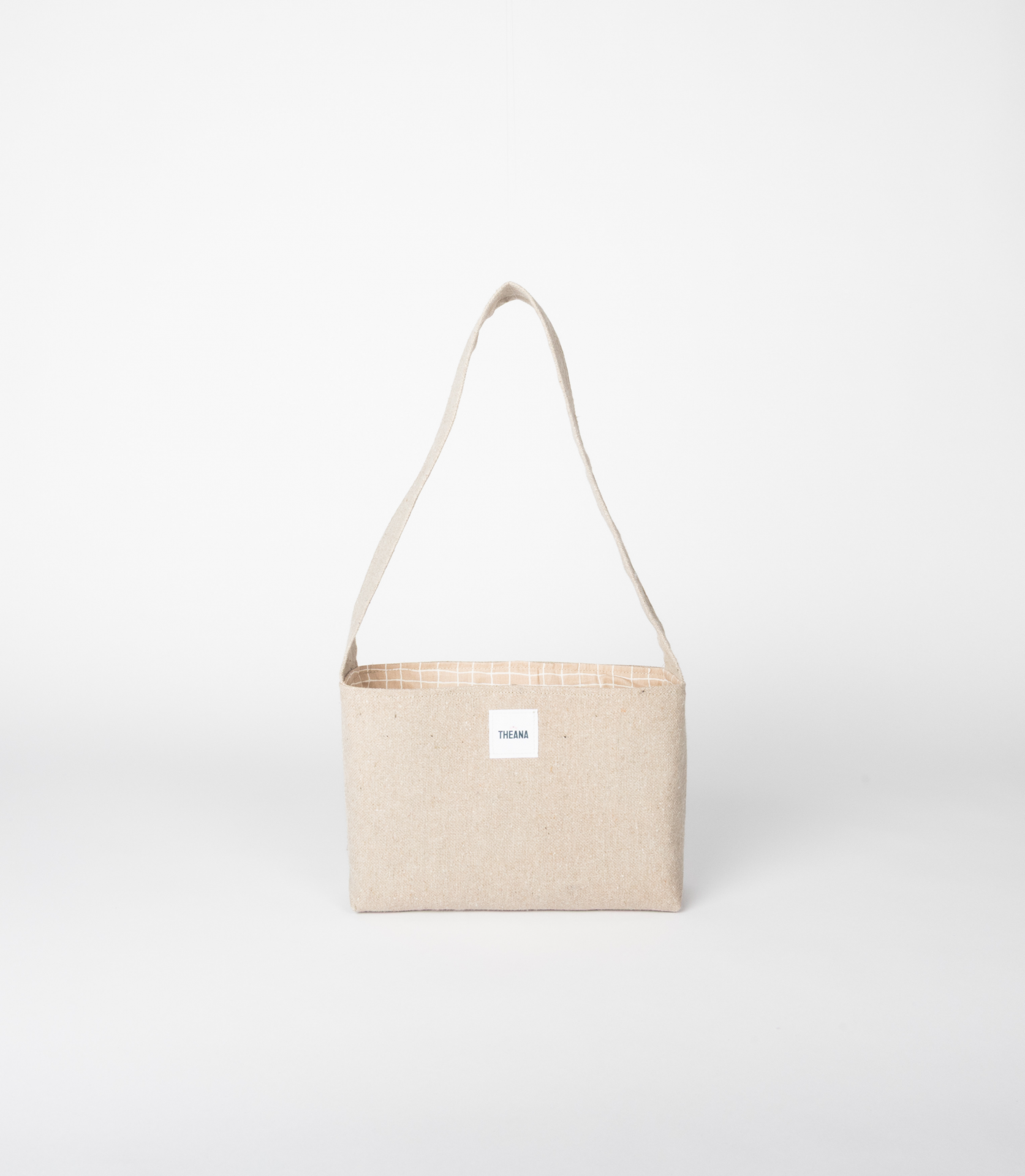 Mini sac tissu gris/beige THEANA avec bouton pression - vue de face