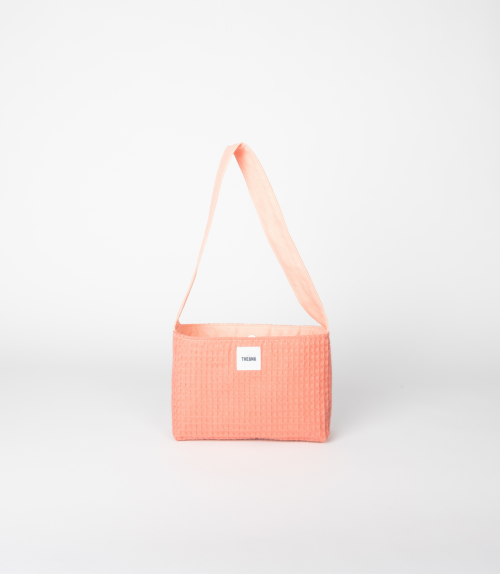 mini sac en tissu nid d’abeille terracotta avec doublure unie couleur pêche – marque THEANA