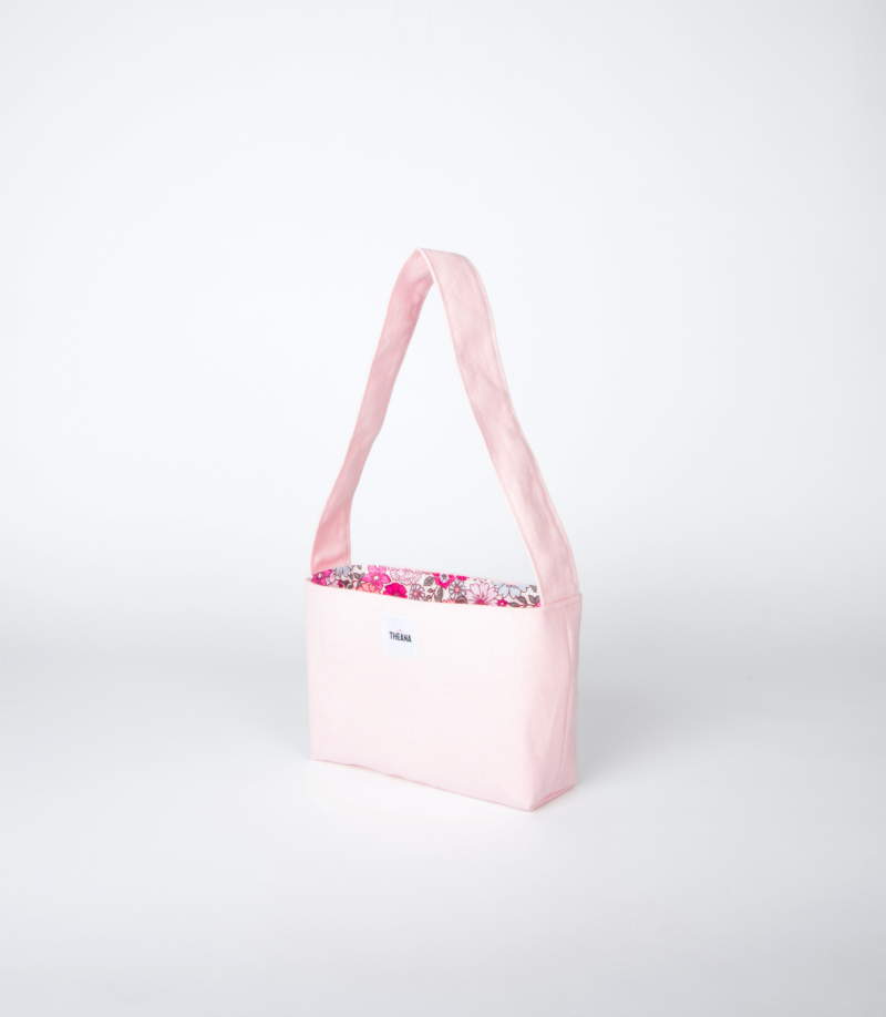 Mini sac rose pastel Theana – vue 3/4 mini sac en tissu rose pastel – vue 3/4 – marque THEANA