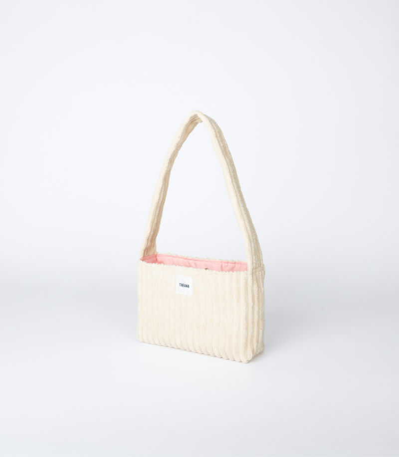 mini sac beige en velours côtelé – vue 3/4 – marque Theana