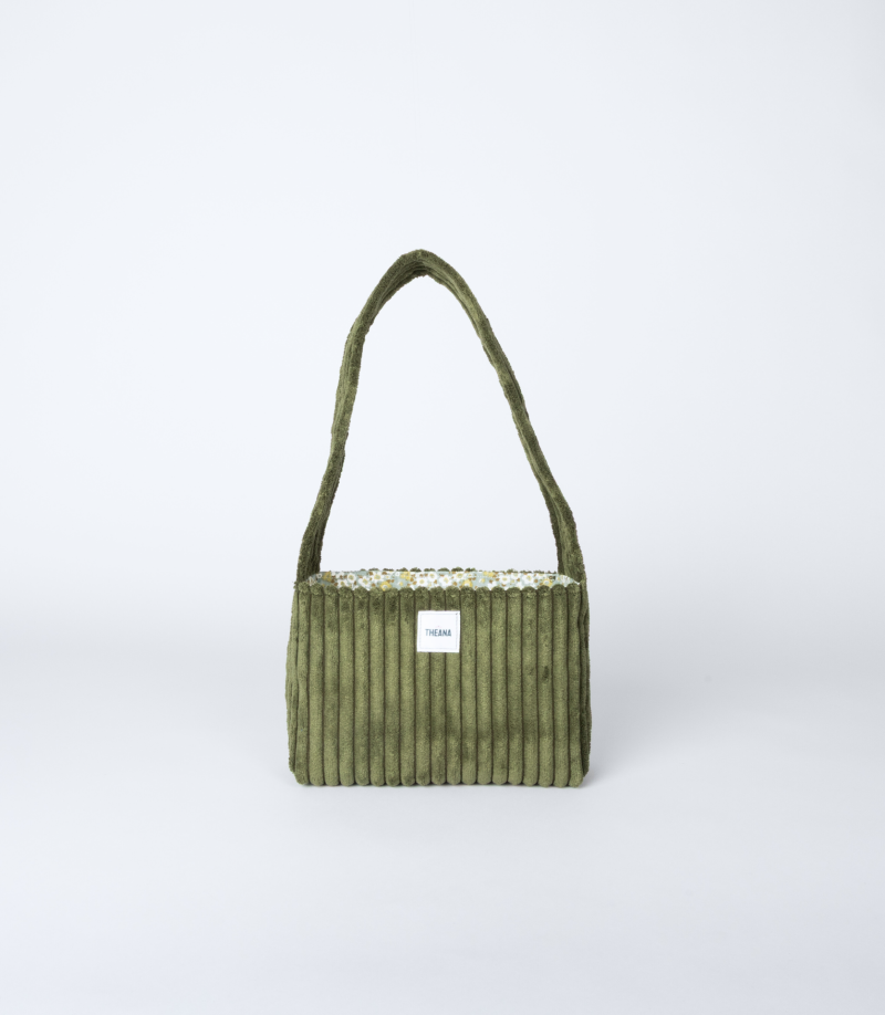 mini sac en velours côtelé vert avec doublure coton fleurie – marque THEANA