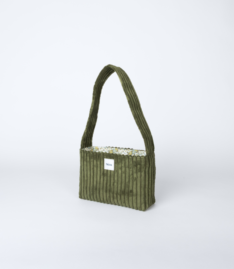 mini sac en velours côtelé vert – vue 3/4 – marque THEANA