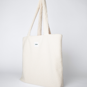 tote bag beige en tissu bouclette – vue 3/4 – marque THEANA