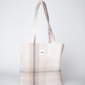 Tote bag à carreaux gris Theana tote bag à carreaux gris avec doublure rose et pochette intérieure – marque THEANA