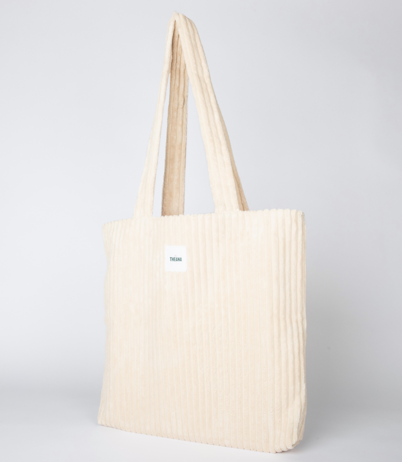 tote bag beige en velours côtelé – vue 3/4 – marque THEANA