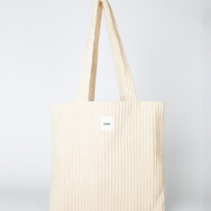 tote bag beige en velours côtelé avec doublure rose et pochette intérieure – marque THEANA