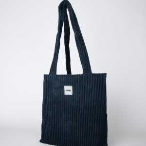 tote bag bleu marine en velours côtelé – vue 3/4 – marque THEANA