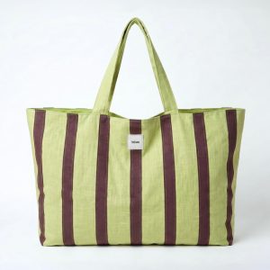 102 FOREST CREAM - Tote XL rayé marron & vert