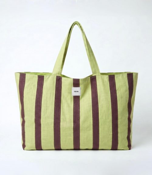 FOREST CREAM - Tote XL rayé marron & vert