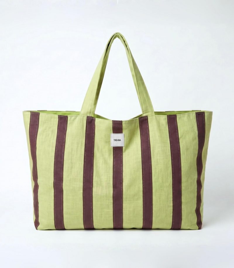 102 FOREST CREAM - Tote XL rayé marron & vert