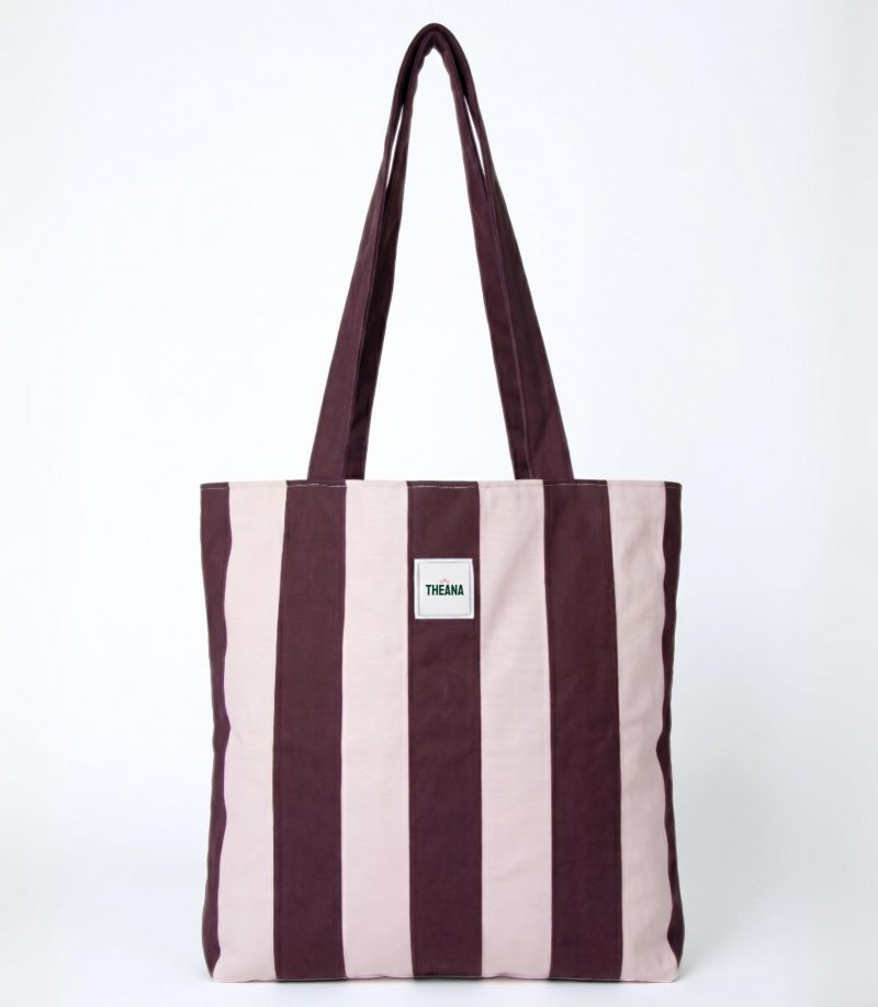 97 COCOA BLUSH – Tote rayé marron chocolat & rose poudré
